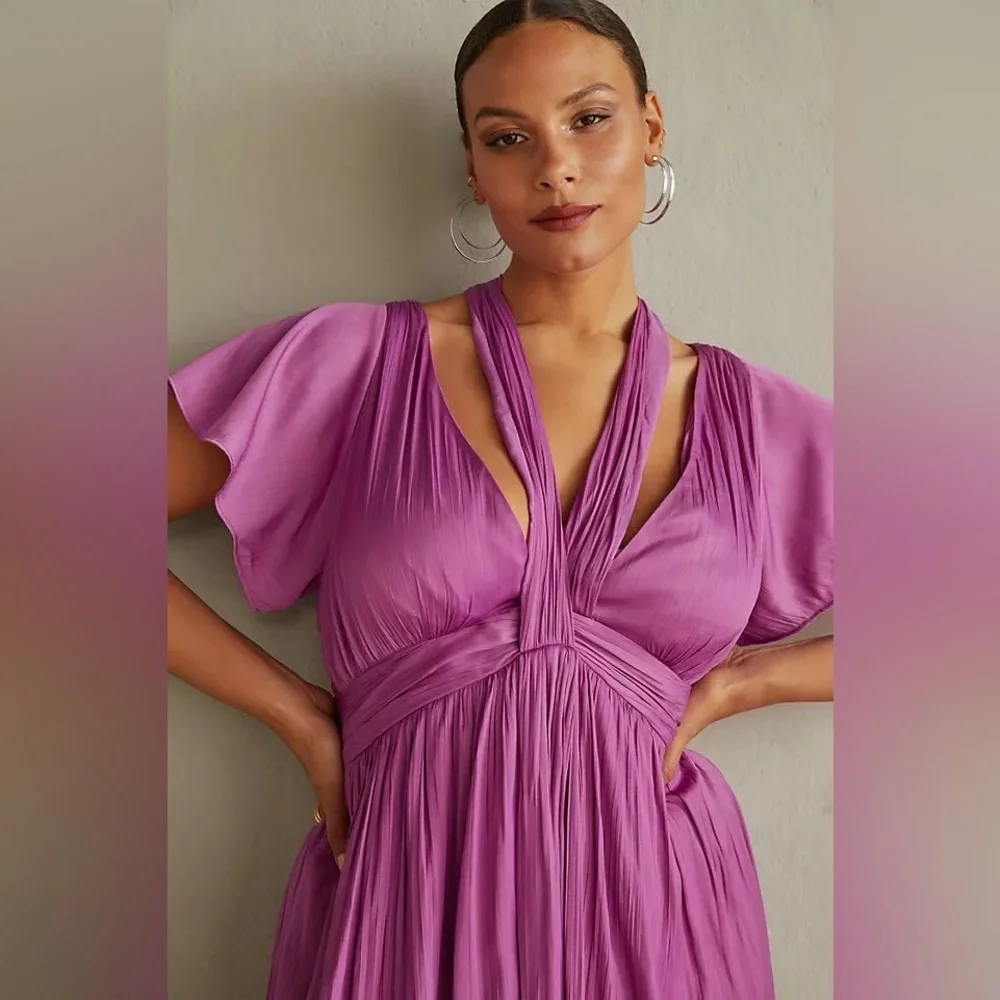 Anthropologie Purple V-Neck Vibrant Mini Dress Women’s Size 0 XXS XS NWT